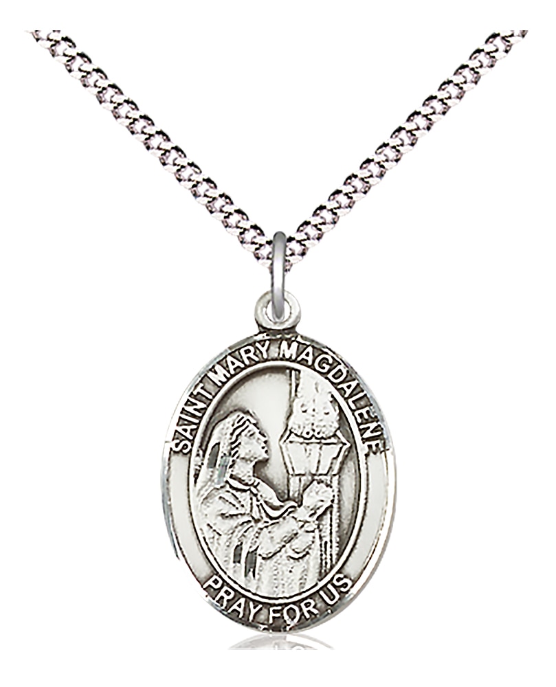 Sterling Silver St Mary Magdalene Medal 3/4 x 1/2 Inch