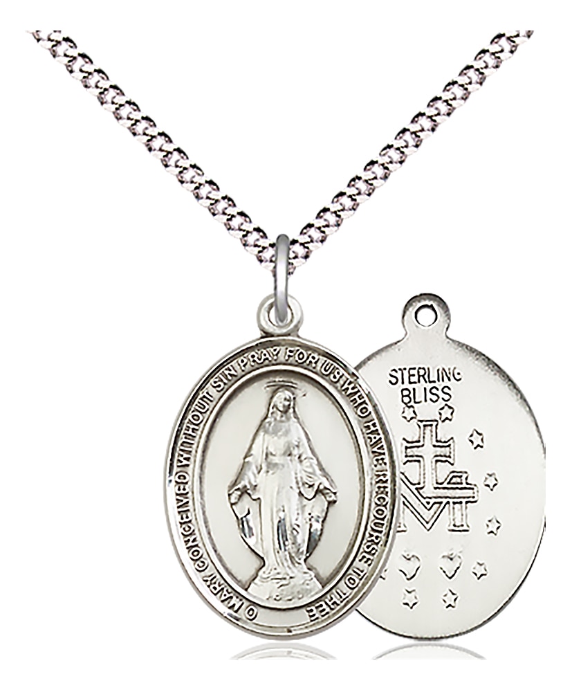 Sterling Silver Miraculous Medal 3/4 x 1/2 Inch