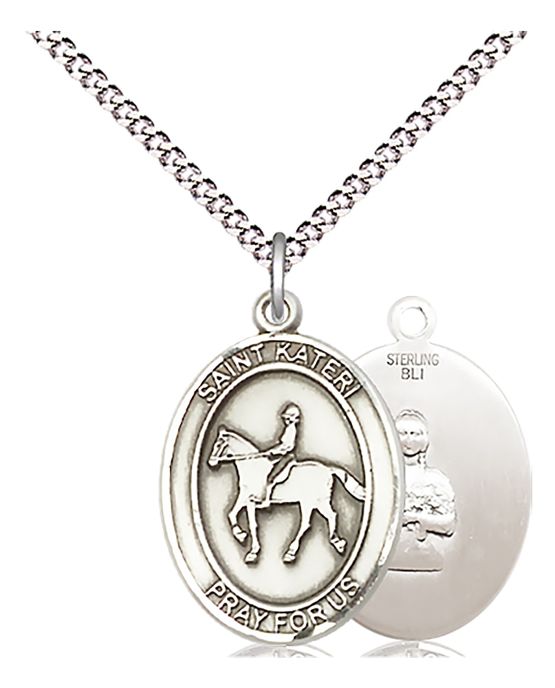 Sterling Silver St Kateri/ Equestrian Medal 3/4 x 1/2 Inch