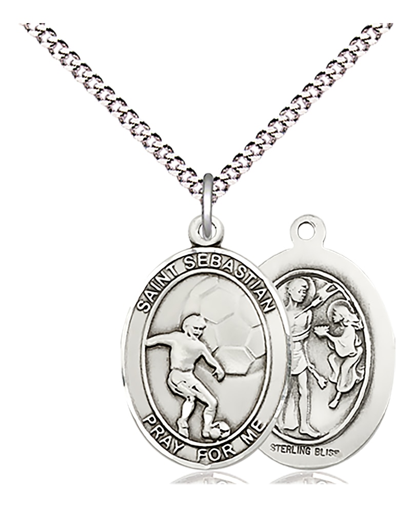 Sterling Silver St Sebastian/ Soccer Medal 3/4 x 1/2 Inch