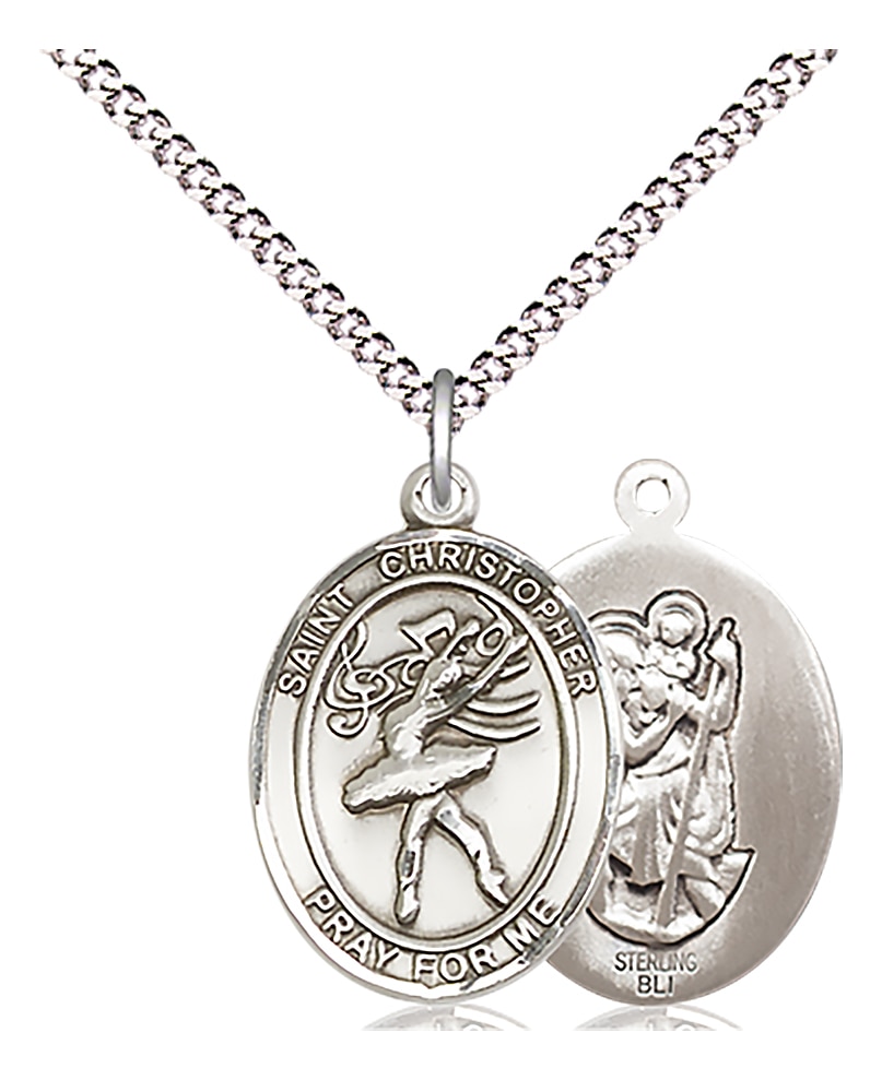 Sterling Silver St Christopher/ Dance Medal 3/4 x 1/2 Inch