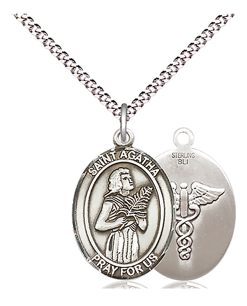 Sterling Silver St Agatha/ Nurse Medal 3/4 x 1/2 Inch