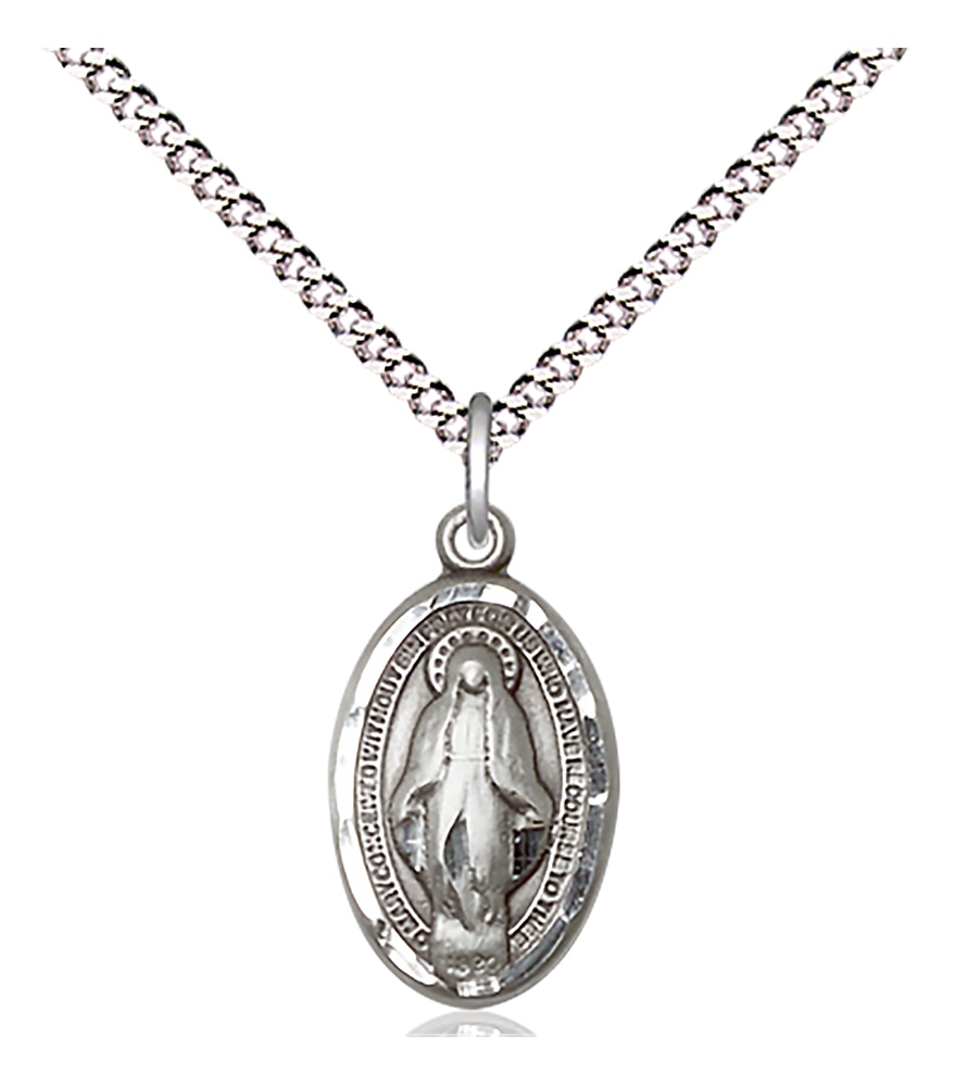 Sterling Silver Miraculous Pendant on an 18-inch Light Rhodium Light Curb Chain.  Handmade in the USA