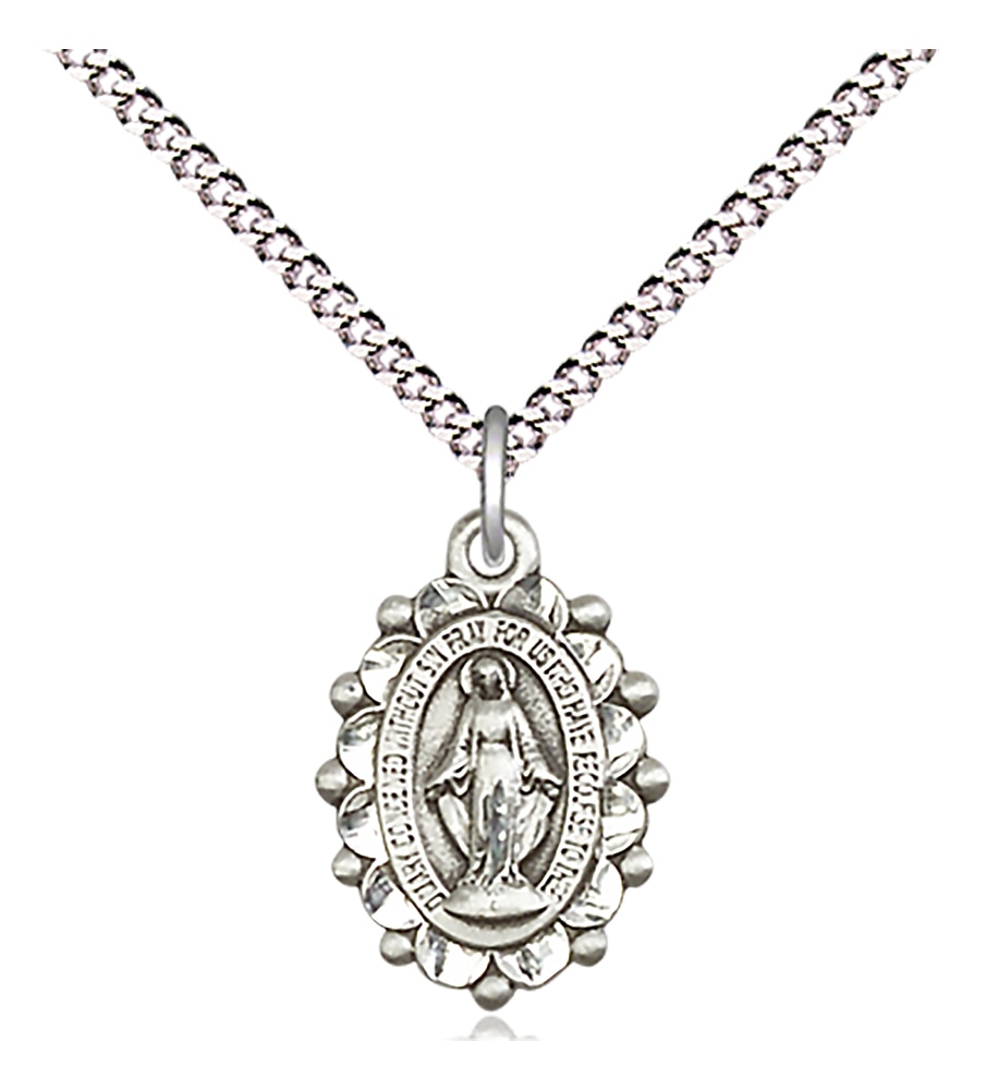 Sterling Silver Miraculous Pendant on an 18-inch Light Rhodium Light Curb Chain.  Handmade in the USA