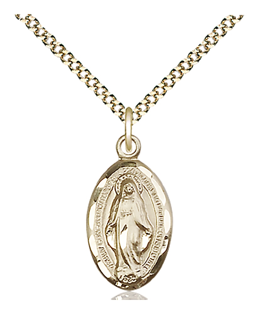 14kt Gold Filled Miraculous Pendant on an 18-inch Gold Plate Light Curb Chain.  Handmade in the USA