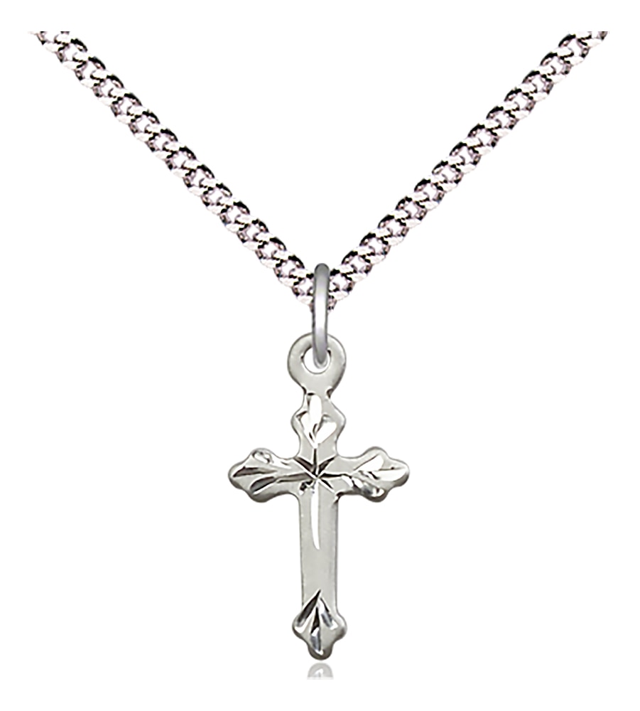 Sterling Silver Cross Pendant on an 18-inch Light Rhodium Light Curb Chain.  Handmade in the USA