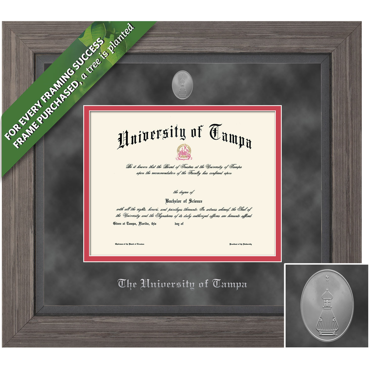 Framing Success 8.5 x 11 Greystone Silver Medallion Bachelors, Masters Diploma Frame