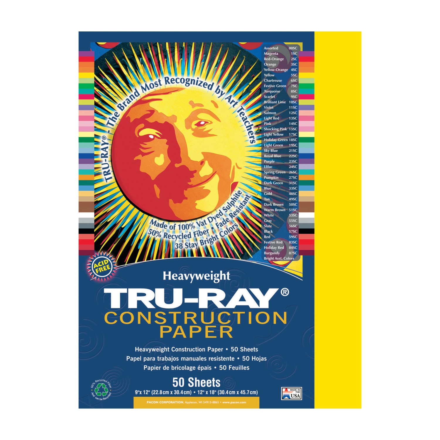 Pacon Tru-Ray Construction Paper, 50 Sheets, 9" x 12", Assorted Colors