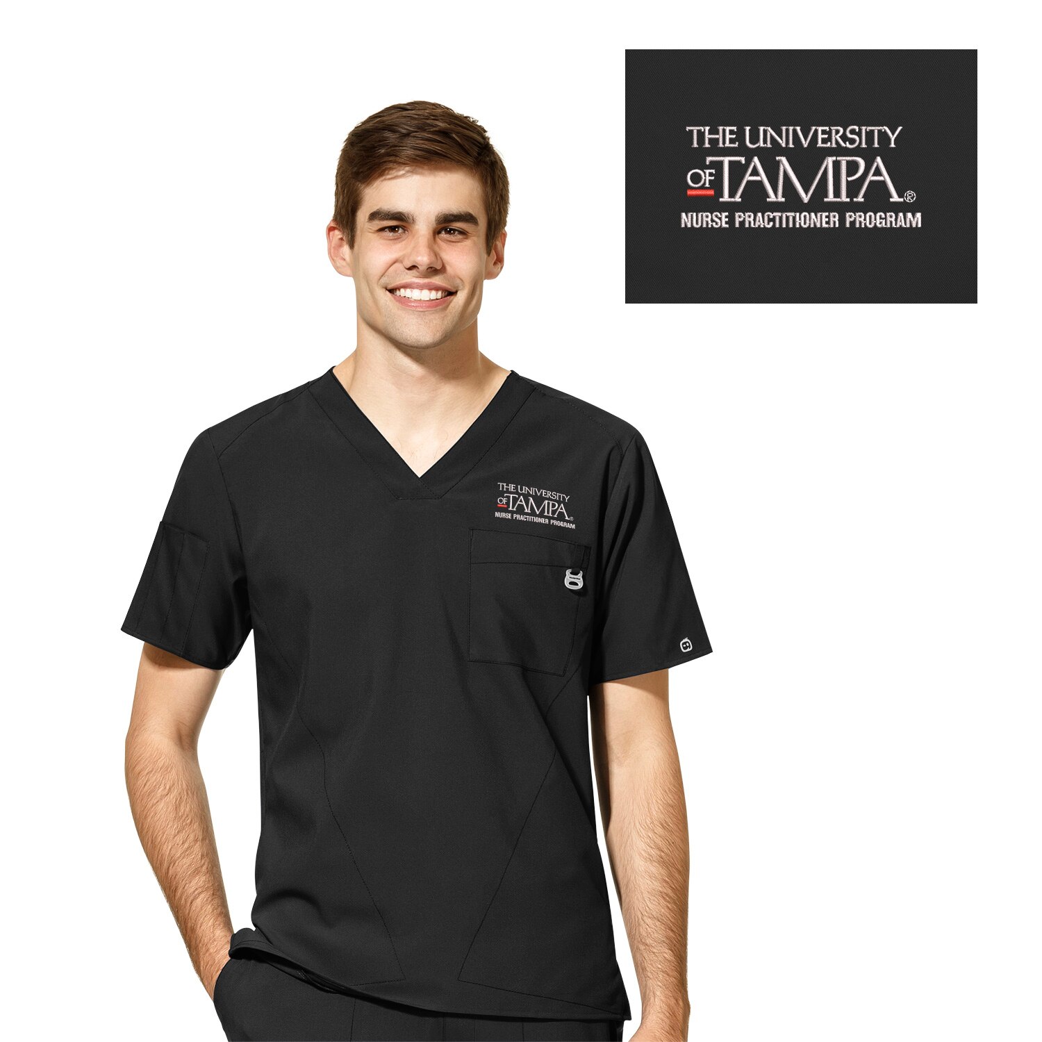 Tampa Embroidered WonderWink W123 Men's V-Neck Scrub Top Nurse Practitioner Program, 6355TUT5