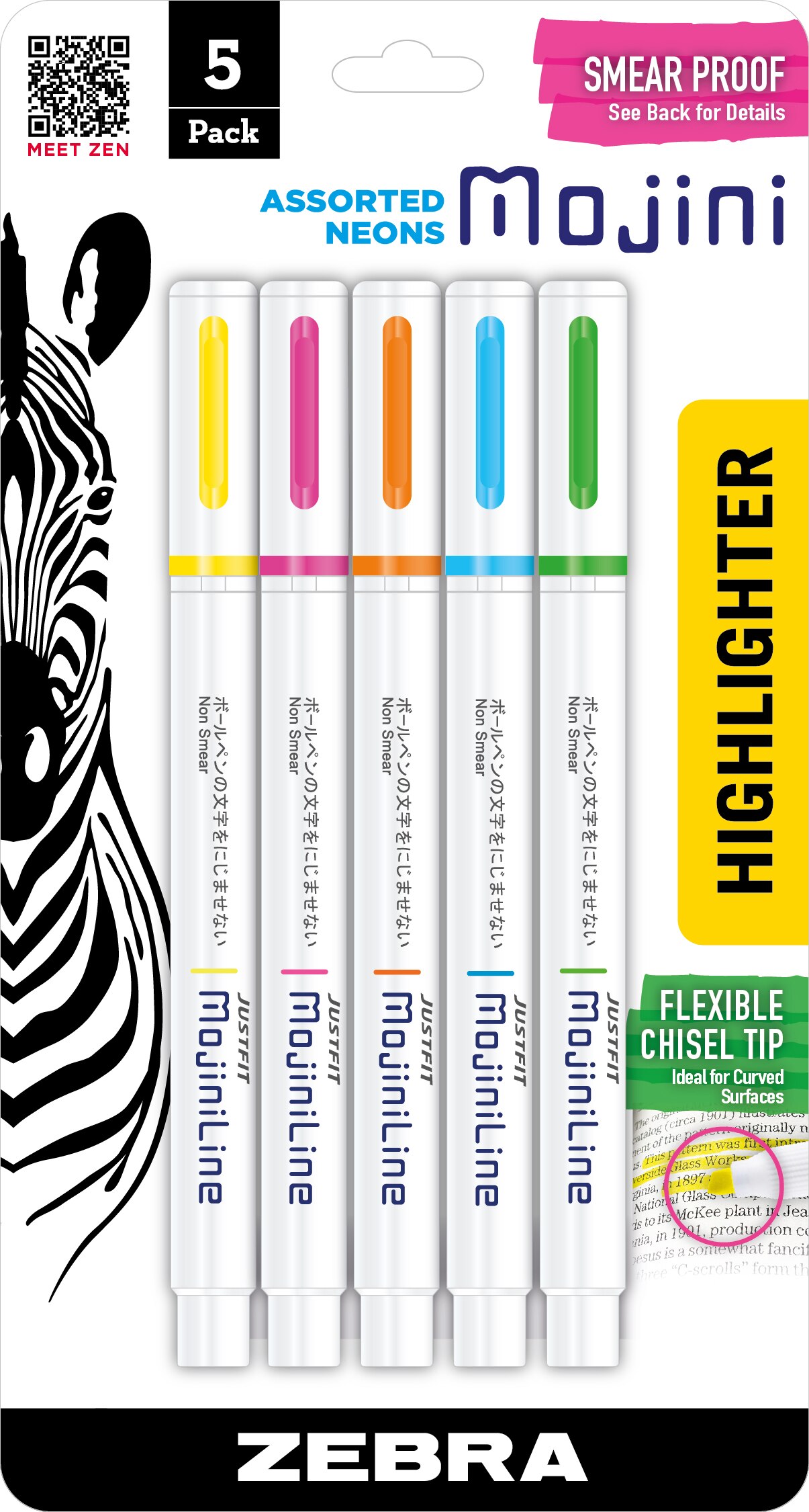 Mojini Highlighters Assorted Neons 5pk