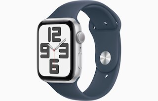 Apple Watch SE GPS + Cellular 44mm Silver Aluminum Case with Storm Blue Sport Band S/M