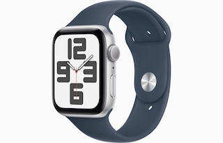 Apple Watch SE GPS 44mm Silver Aluminum Case with Storm Blue Sport Band S/M