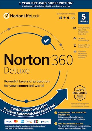 NORTON 360 DELUXE 12 Month Subscription - 5 Devices