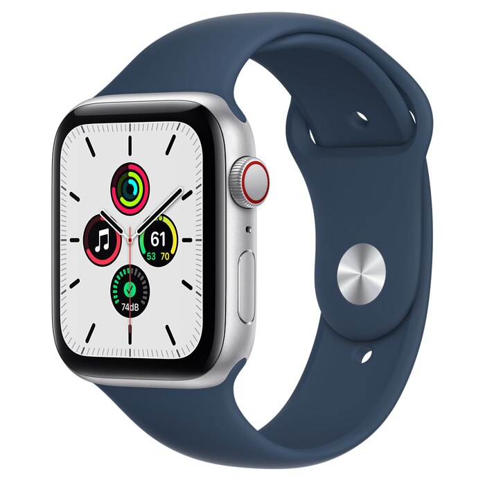Apple Watch SE GPS + Cellular 44mm Silver Aluminum Case with Abyss Blue Sport Band - Regular