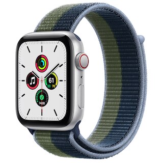 Apple Watch SE GPS + Cellular, 44mm Silver Aluminum Case with Abyss Blue/Moss Green Sport Loop