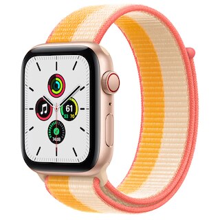Apple Watch SE GPS + Cellular, 44mm Gold Aluminum Case with Maize/White Sport Loop
