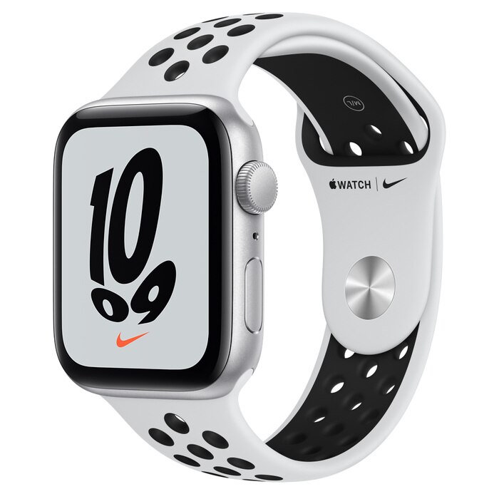 Apple Watch Nike SE GPS 44mm Silver Aluminum Case with Pure Platinum/Black Nike Sport Band - Regular