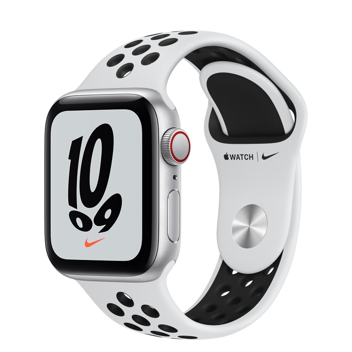 Apple Watch Nike SE GPS + Cellular 40mm Silver Aluminum Case with Pure Platinum/Black Nike Sport Band - Regular