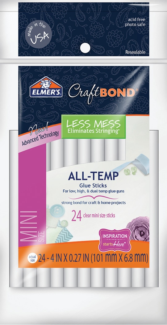 Elmer's Less Mess Hot Glue Sticks, 4", Mini, 24/Pkg.