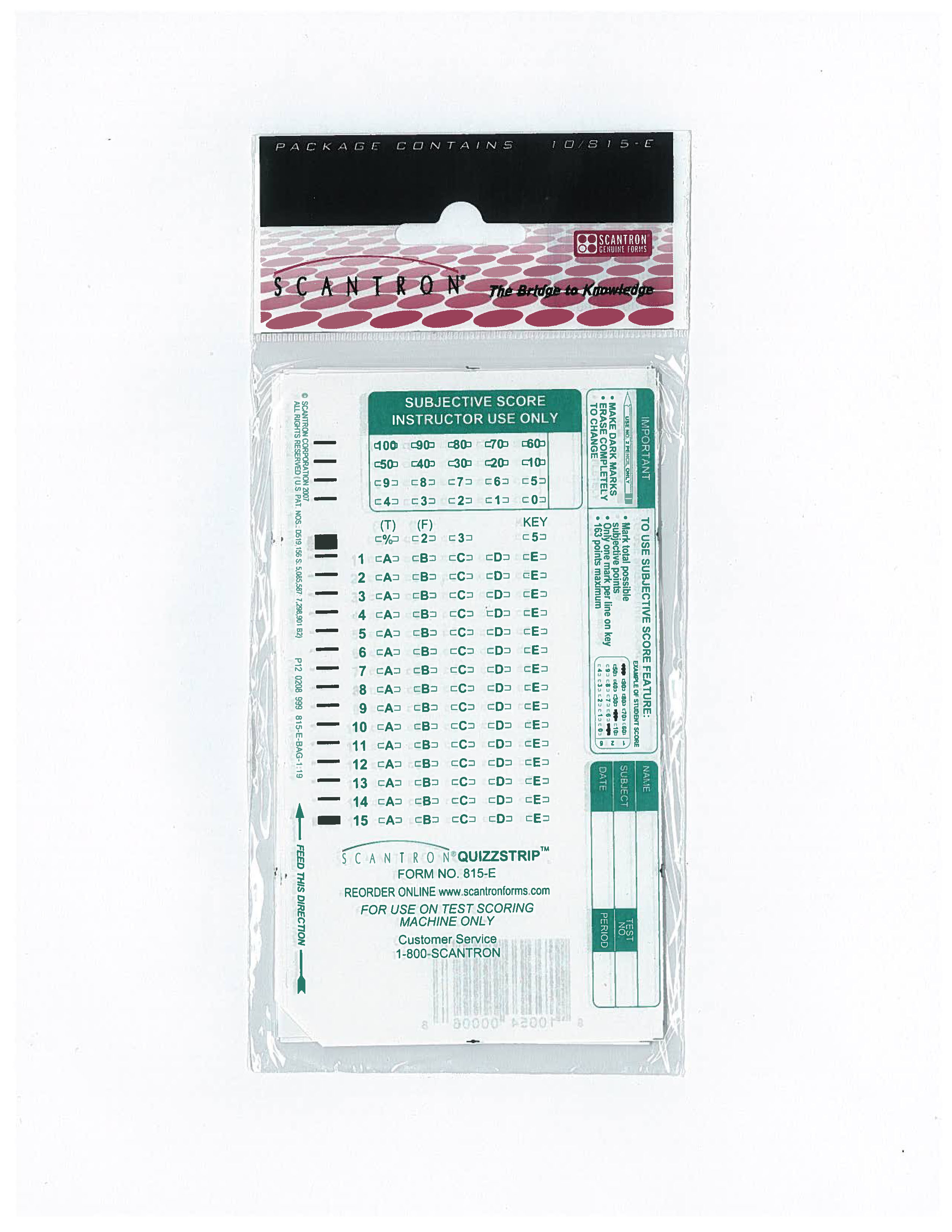 Scantron Form 815  E  BAG