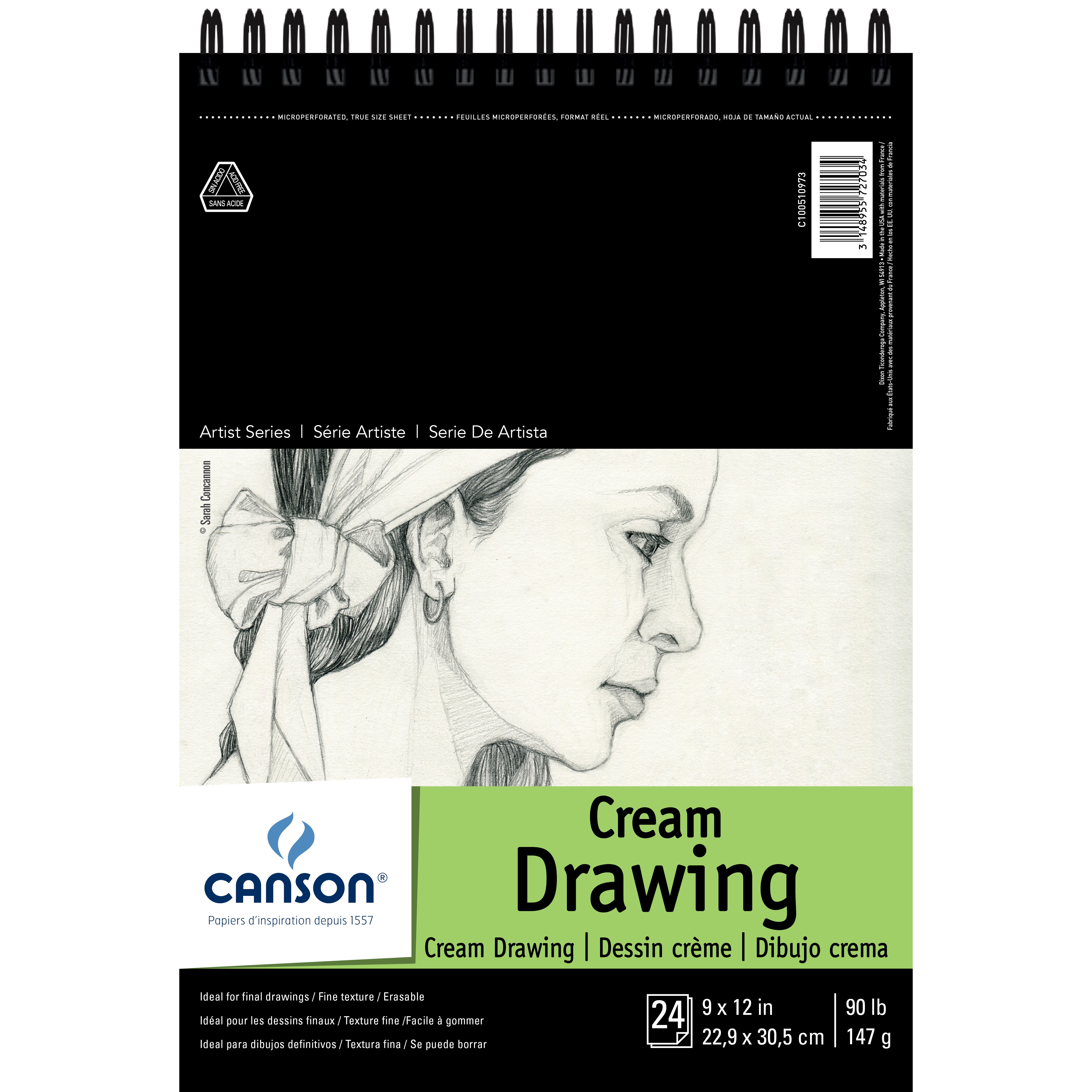 Canson Artist Series Classic Cream Drawing Pad,  9in x 12in, 24 Sheets/Pad