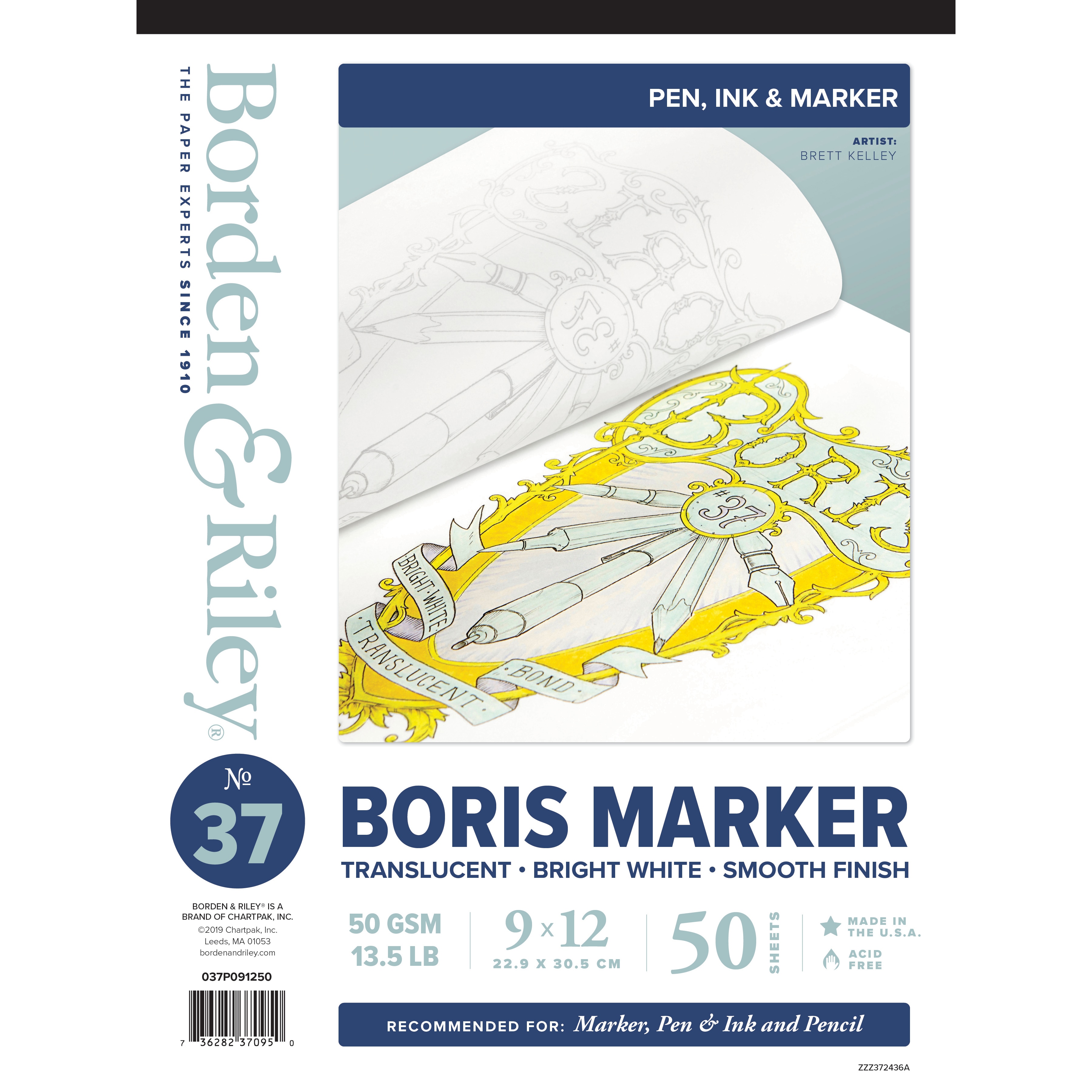 Borden & Riley #37 Boris Marker Pad, 9" x 12 50 Sheets/Pad