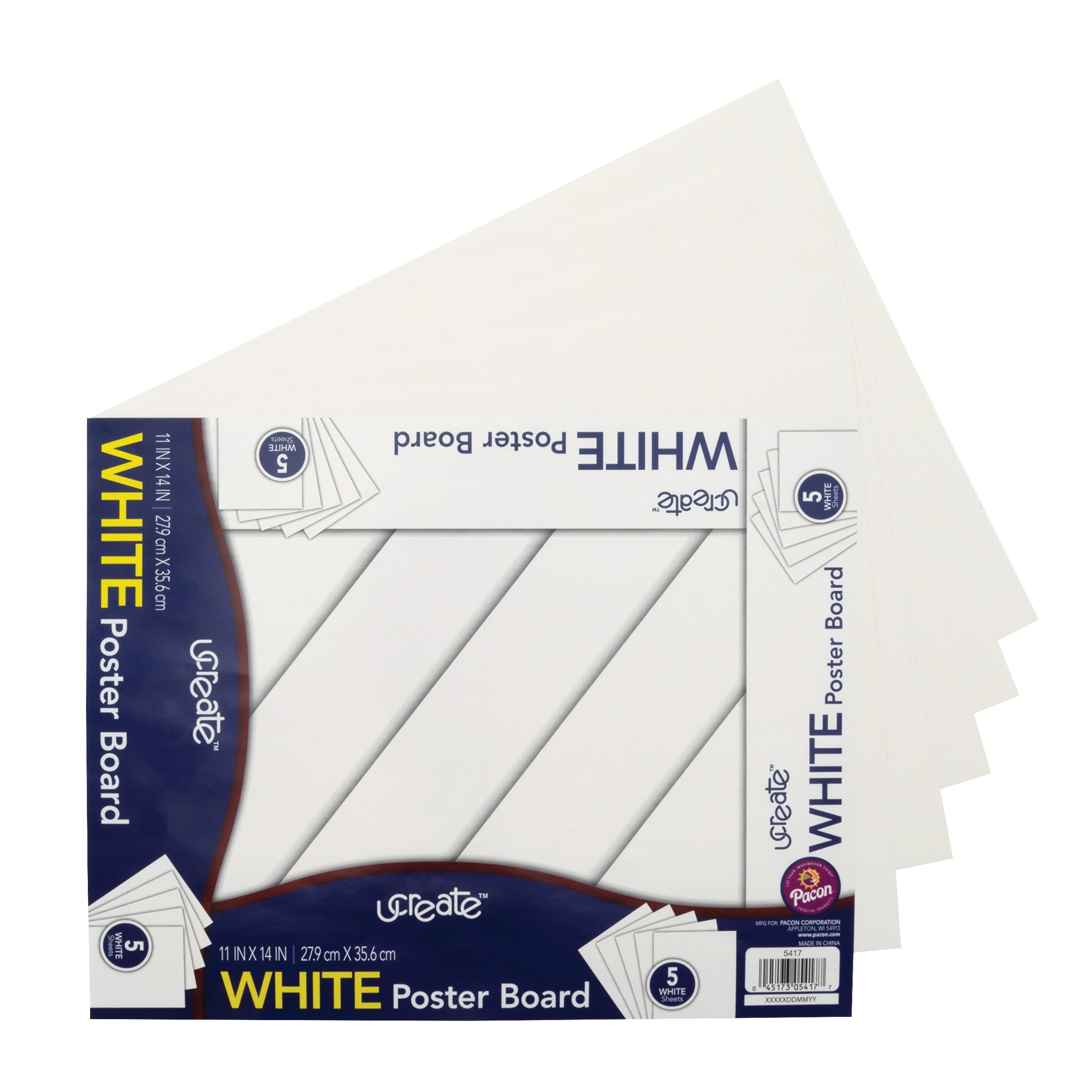 Pacon Poster Board 5-Sheet Pack, 11" x 15", White