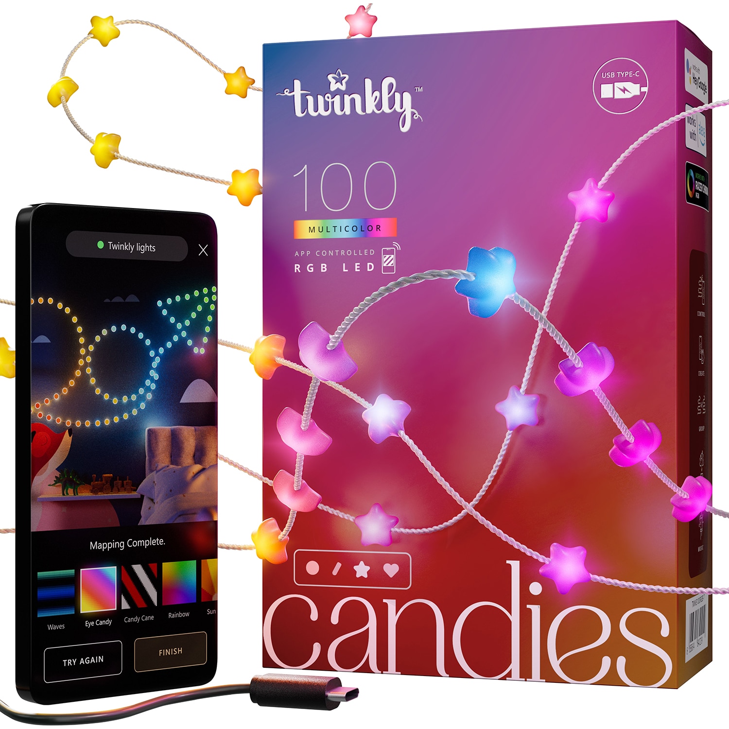 Candies Stars Smart LED String Lights, 20Ft 100Ct