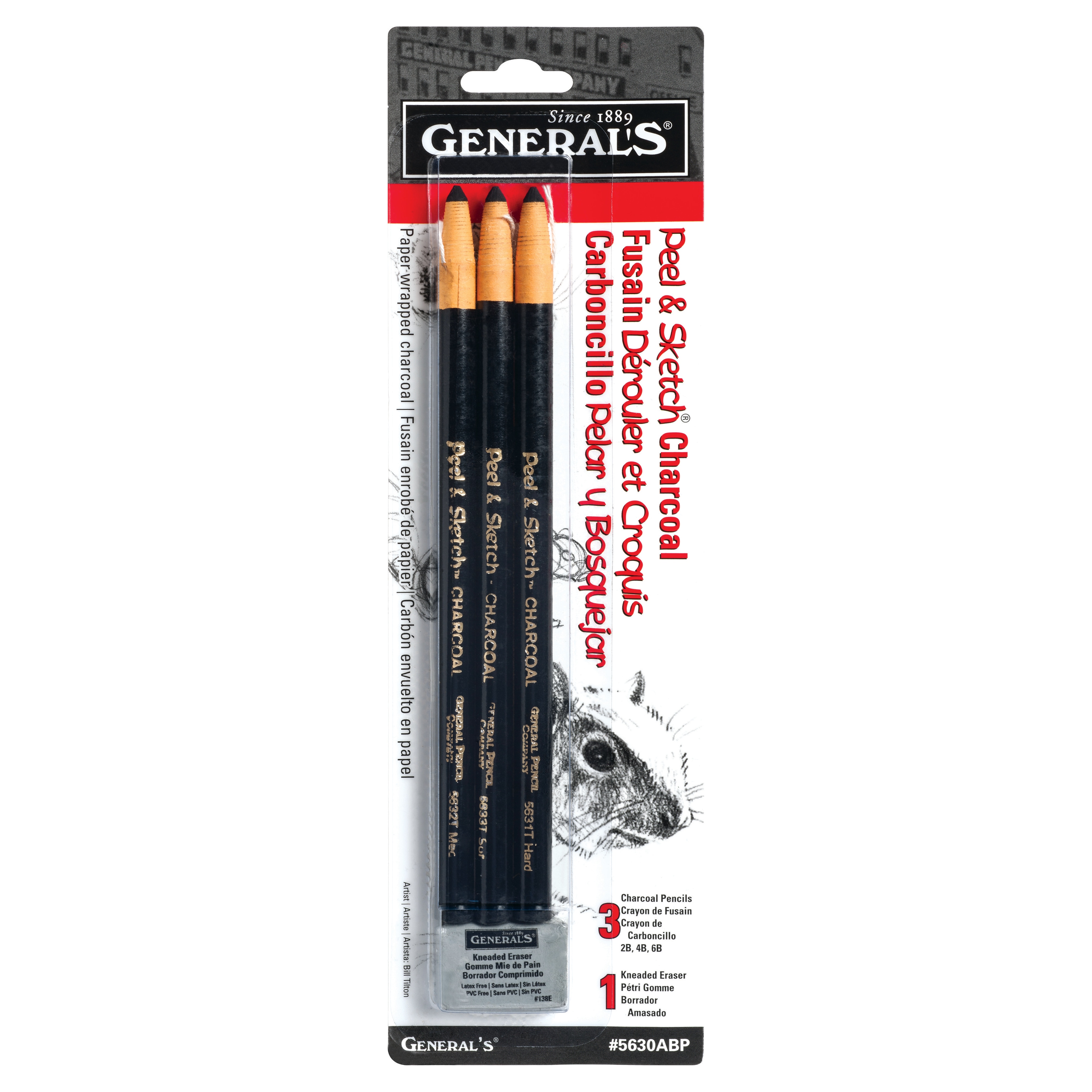 General Pencil Peel & Sketch Charcoal Pencil Set, 3/Pkg.