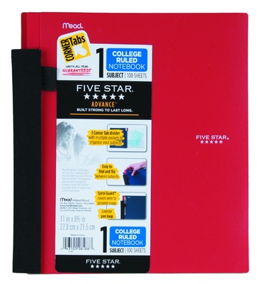 Five Star Advance Wirebound Notebook 1 Subject College Ruled 11 x 8 12 Assorted Colors