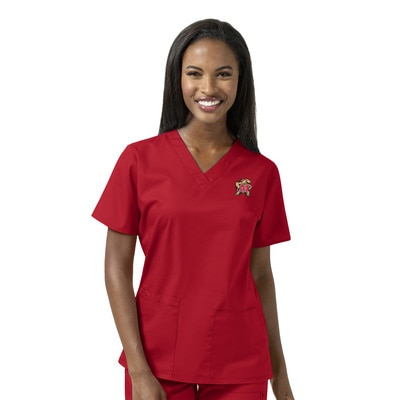 University of Maryland College Park Custom Decorated WonderWink WWK Women's V-Neck Scrub Top, 101