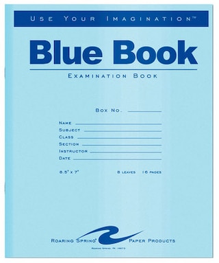 Test Blue Exam Book, Wide Ruled With Margin, 8.5