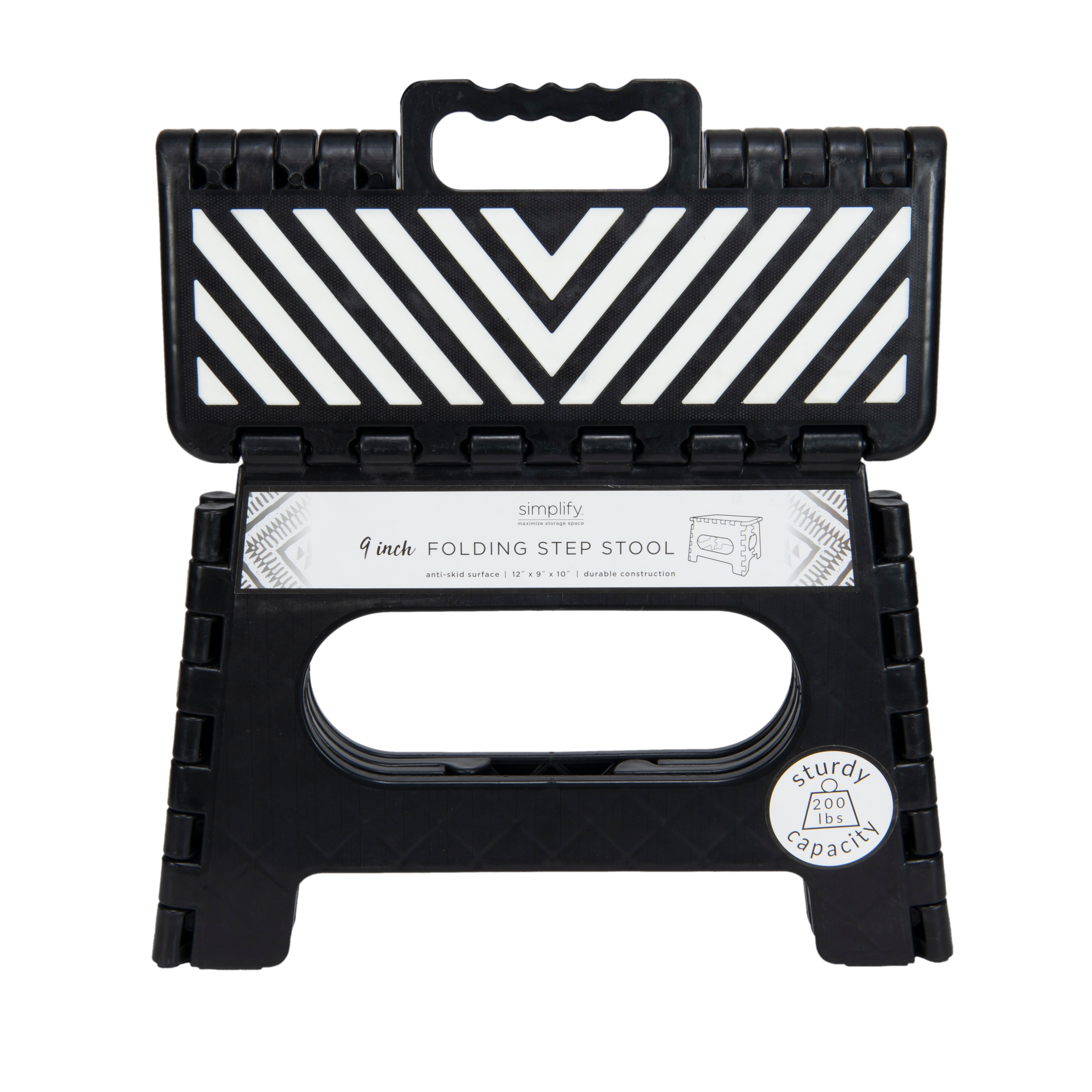 Simplify Folding Step Stool with Black, White, and Grey Stripe Design