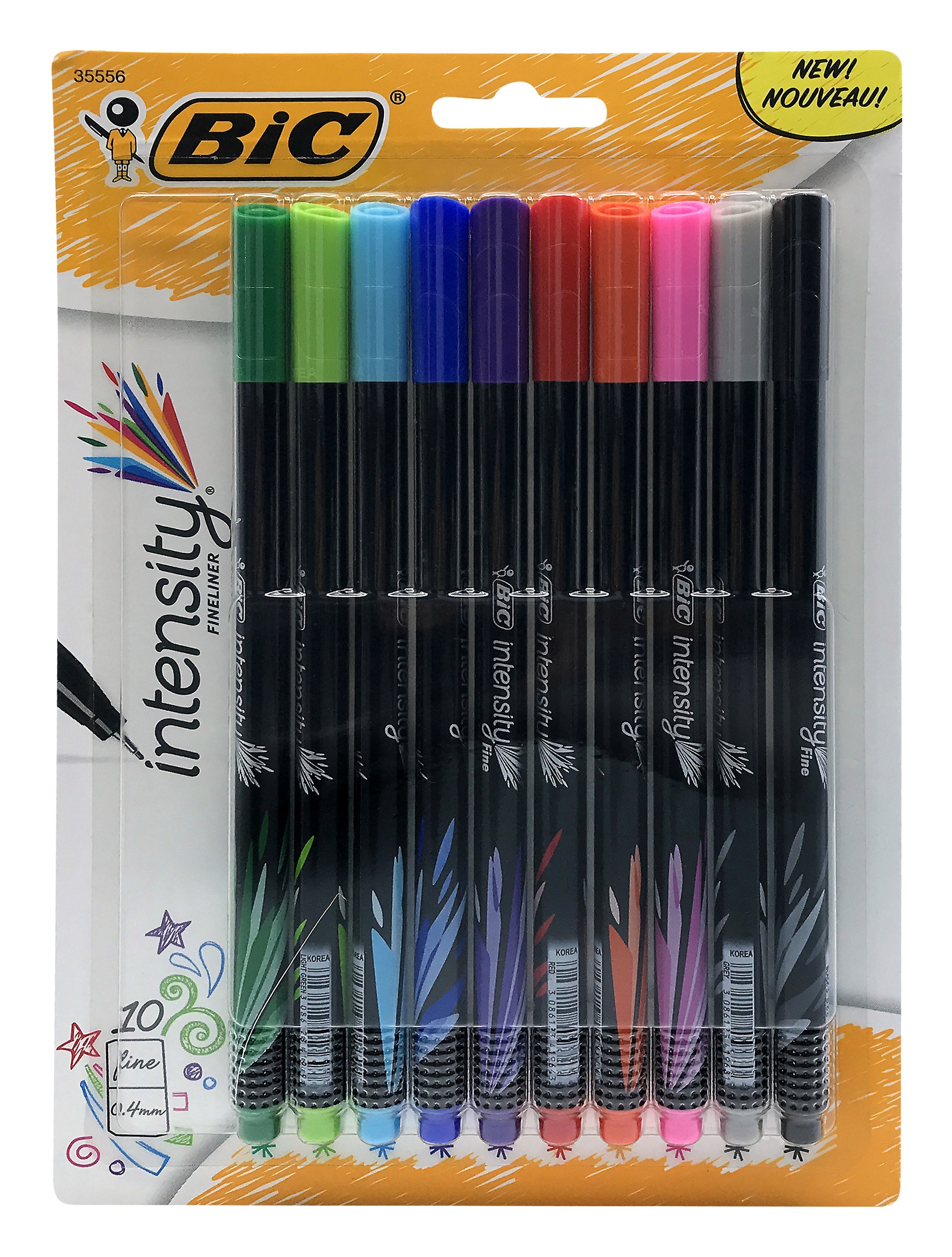 BIC Intensity Fineliner Marker Pens Fine Point 0.4mm Assorted Colors 10Pack