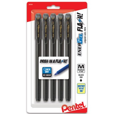 Energel Flash 7mm Gel Pen Black 5pk