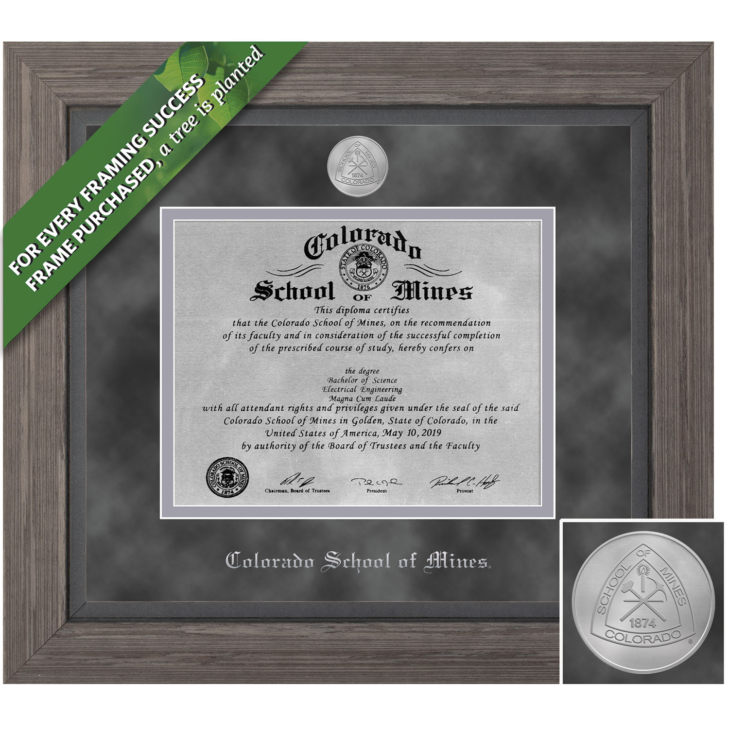 Framing Success 5 x 6 Greystone Silver Medallion Metal Bachelors, Masters Diploma Frame