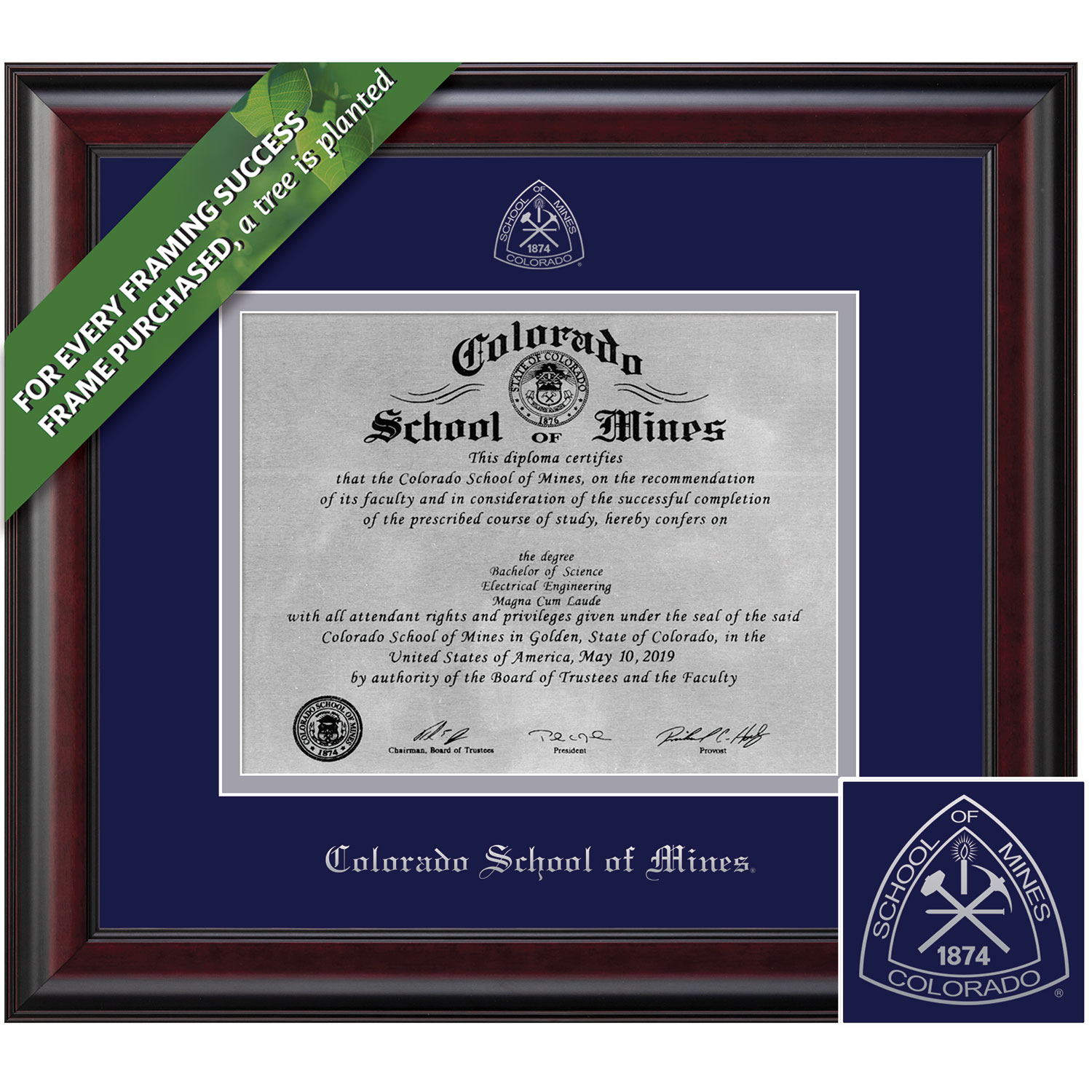 Framing Success Classic Silver Embossed School Seal Bachelors, Masters, PhD Metal Diploma Frame