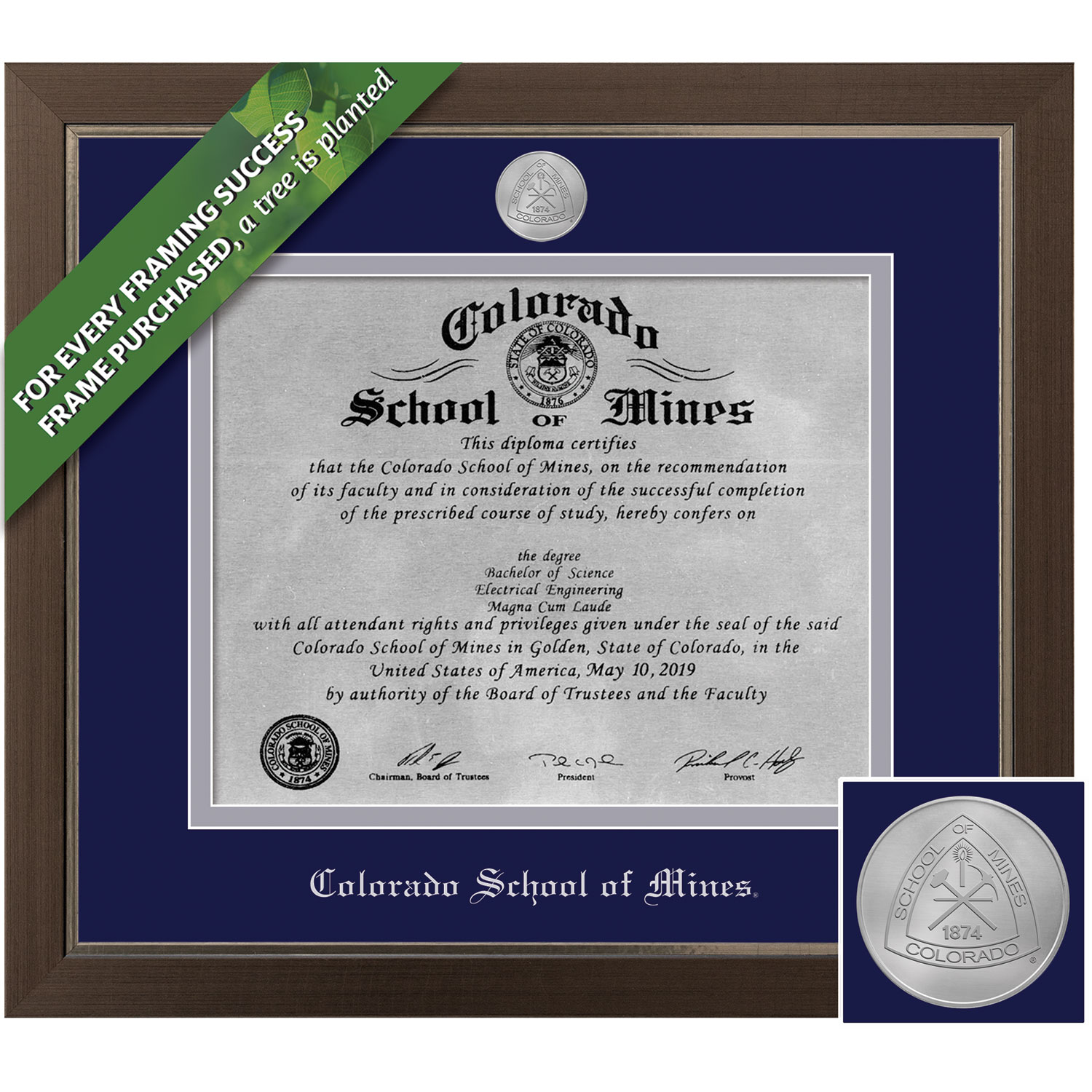 Framing Success 6 x 5 Metro Silver Medallion Bachelors, Masters, Ph.D Metal Diploma Frame