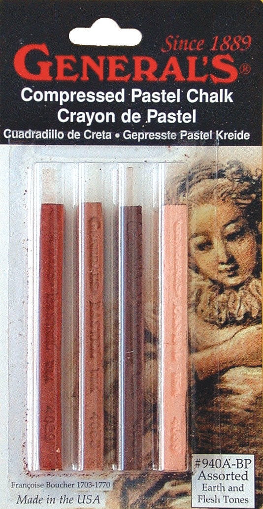 General Pencil Compressed Pastel Chalk Set, 4-Colors, Earth & Flesh Tones