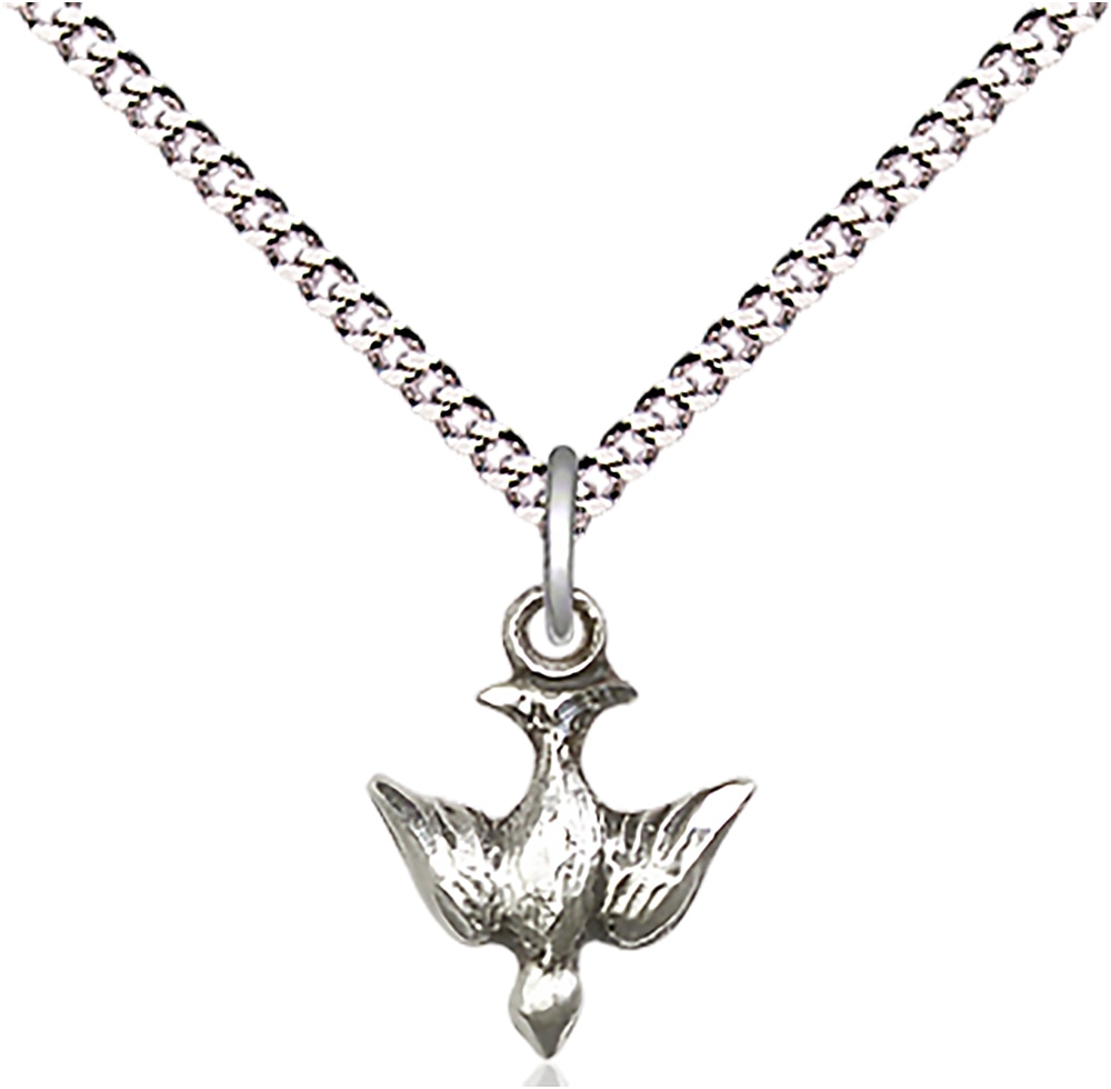 Sterling Silver Holy Spirit Pendant on an 18-inch Light Rhodium Light Curb Chain.  Handmade in the USA