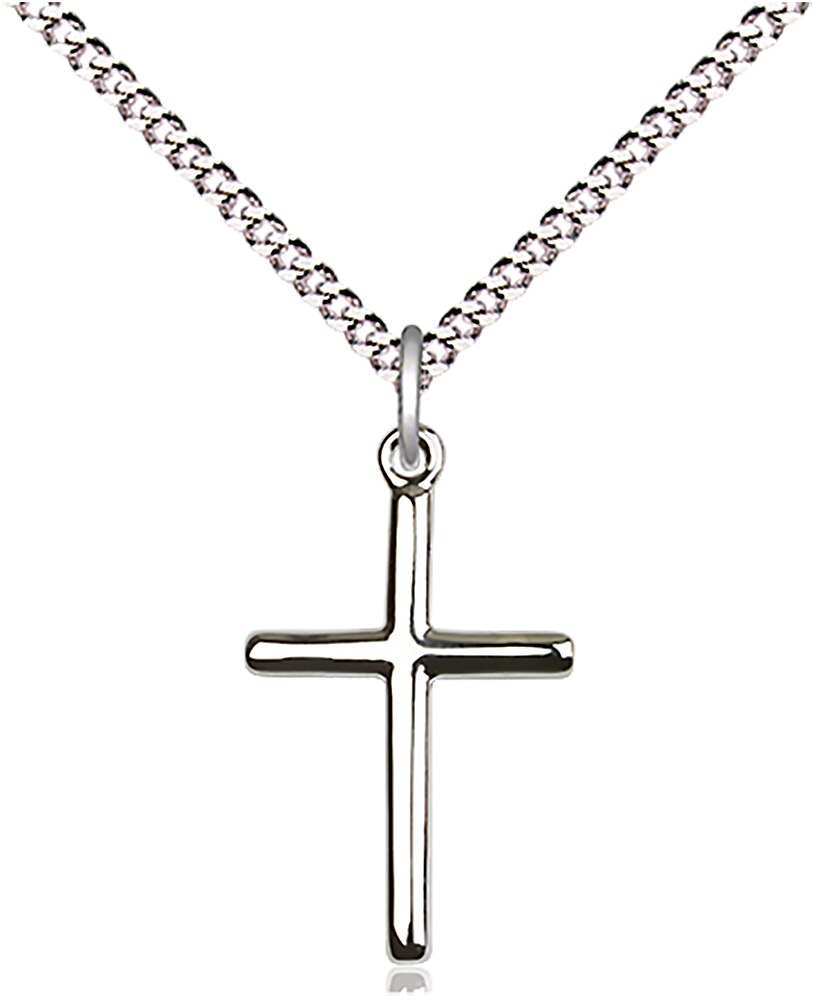 Cross Medal  Medal Measures 3/4-inch tall by 3/8-inch wide  Chain is 18 Inches in length Light Rhodium Light Curb Chain with Lobster Claw Clasp Handmade in the USA