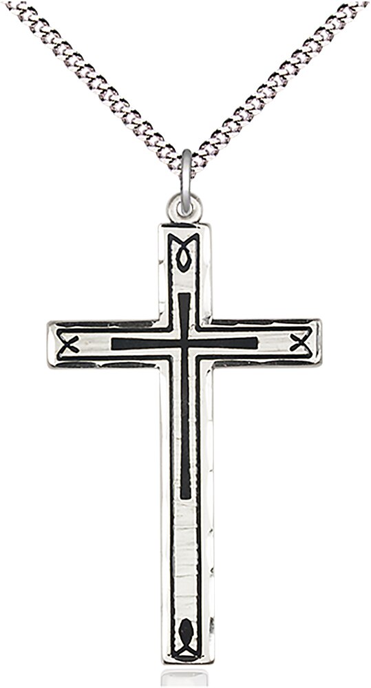 Cross Medal  The Cross Medal features a Black Epoxy Design  Medal Measures 1 1/2-inch tall by 1-inch wide  Chain is 18 Inches in length Light Rhodium Light Curb Chain with Lobster Claw Clasp Handmade in the USA