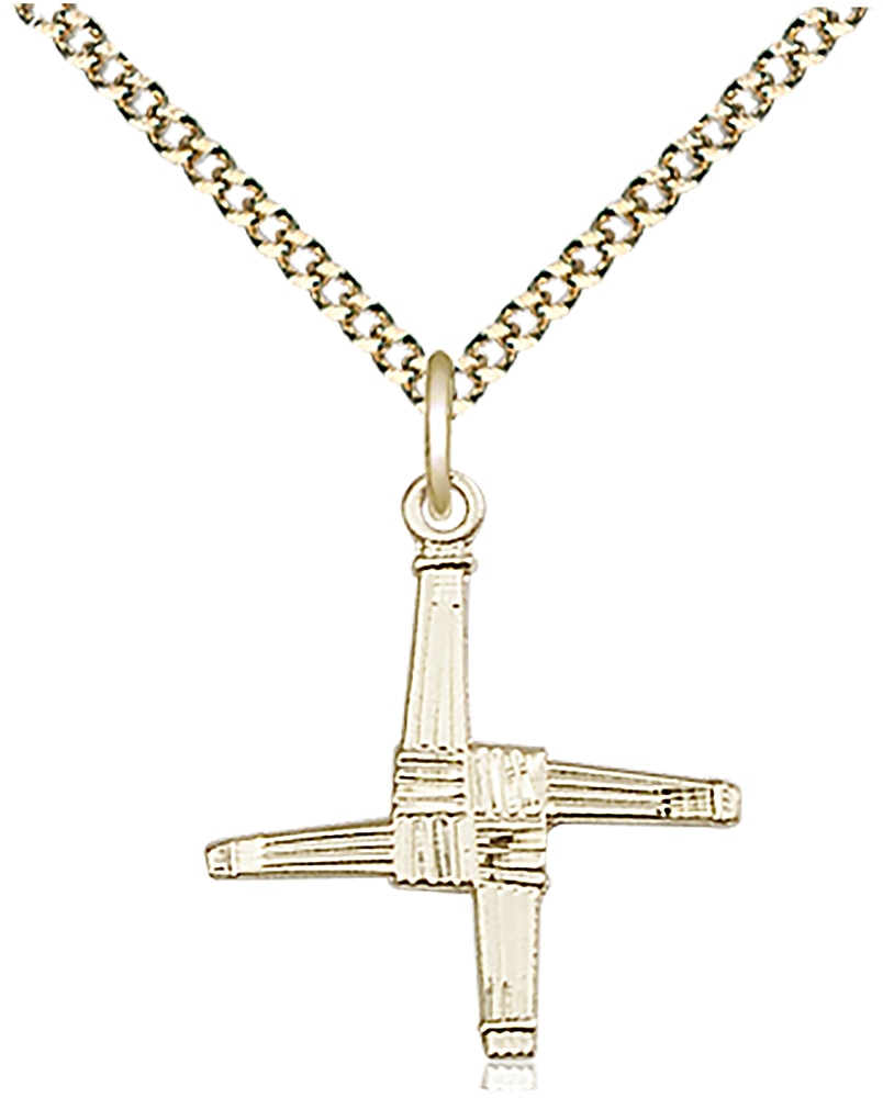 14kt Gold Filled Saint Brigid Cross Pendant on an 18-inch Gold Plate Light Curb Chain.  Handmade in the USA
