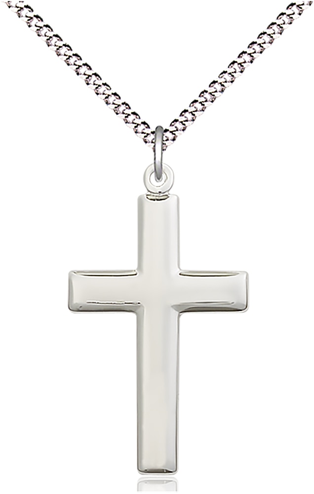 Sterling Silver Cross Pendant on an 18-inch Light Rhodium Light Curb Chain. Handmade in the USA