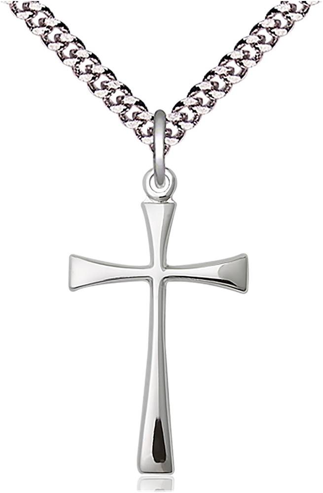 Sterling Silver Maltese Cross Pendant on an 24-inch Light Rhodium Heavy Curb Chain.  Handmade in the USA