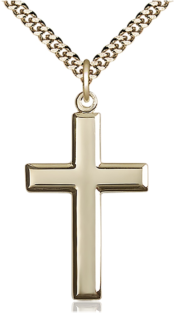14kt Gold Filled Cross Pendant on an 24-inch Gold Plate Heavy Curb Chain.  Handmade in the USA