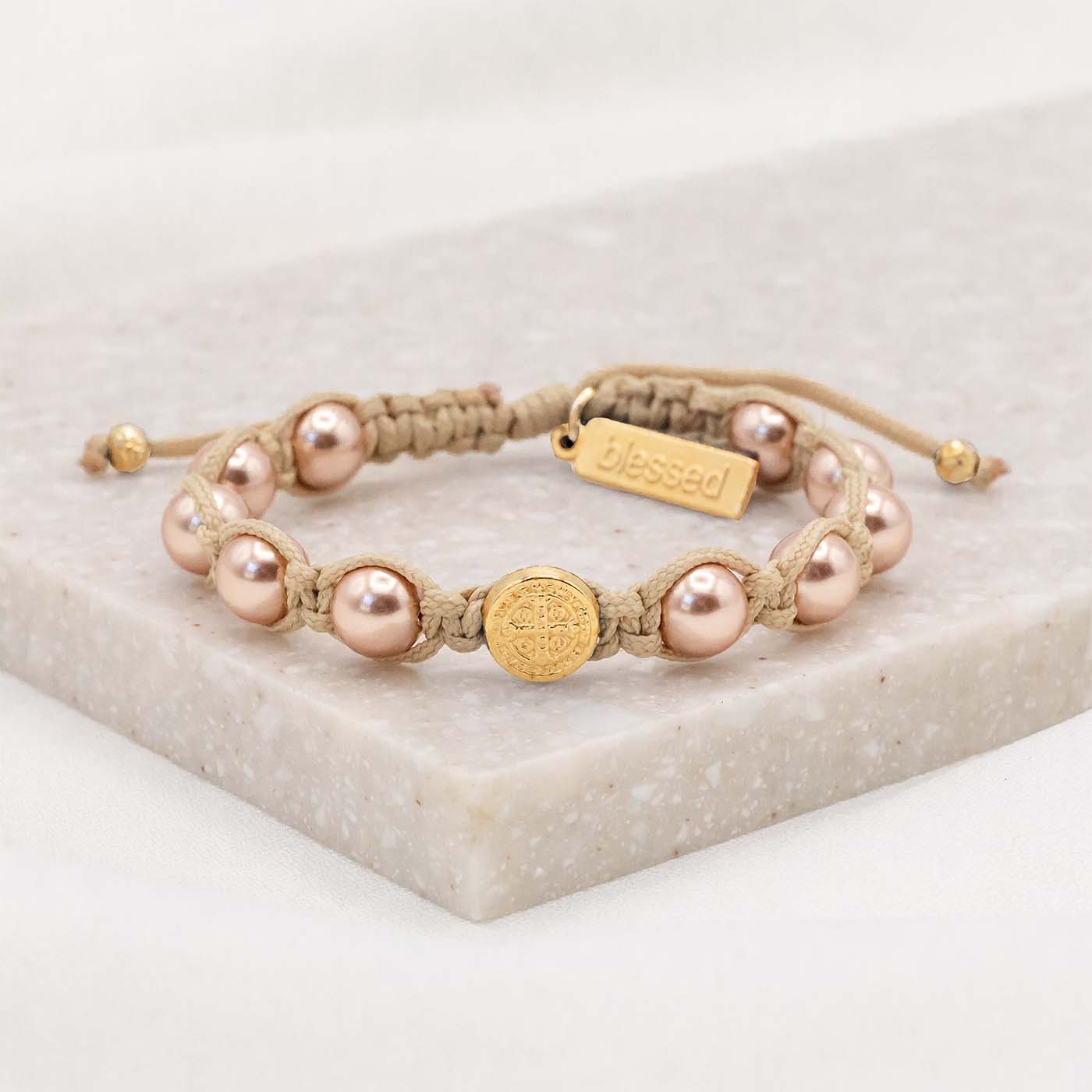 My Saint My Hero Divine Blessings Crystal Pearl Bracelet - Cream/Rose Gold Pearls/Gold