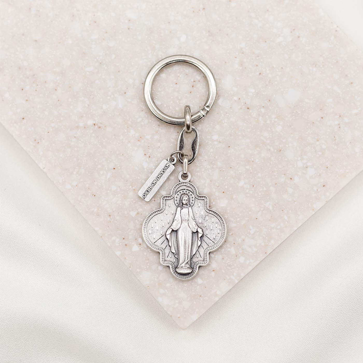 My Saint My Hero Blessed Mother Mary Miracles Silver Key Ring