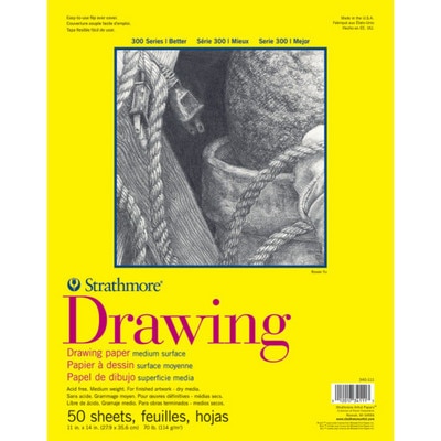 Strathmore Drawing Paper Pad, 300 Series, 20 Sheets, 11" x 14", Tape Bound