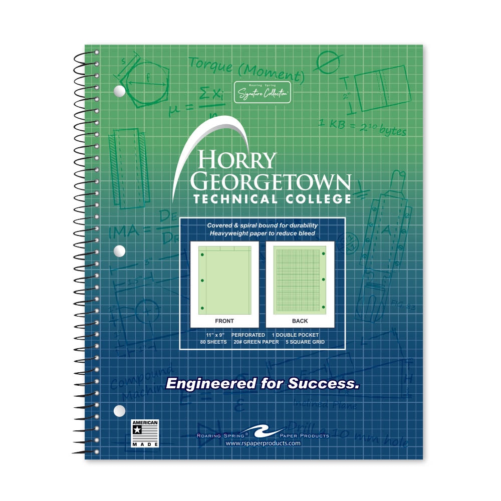 School Spirit Engineering Notebook, Green Tint 20# Paper with 1 Double Pocket